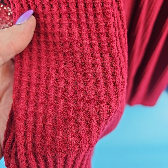 ✨ Free People Metallic Fair Isle Tunic Sweater – Size L (Burgundy Multi) - Picture 5 of 10